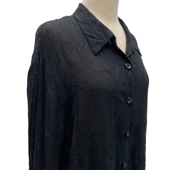 Carole Little Vintage Black Mesh Lace Floral Embroidered Button Down - Picture 11 of 14
